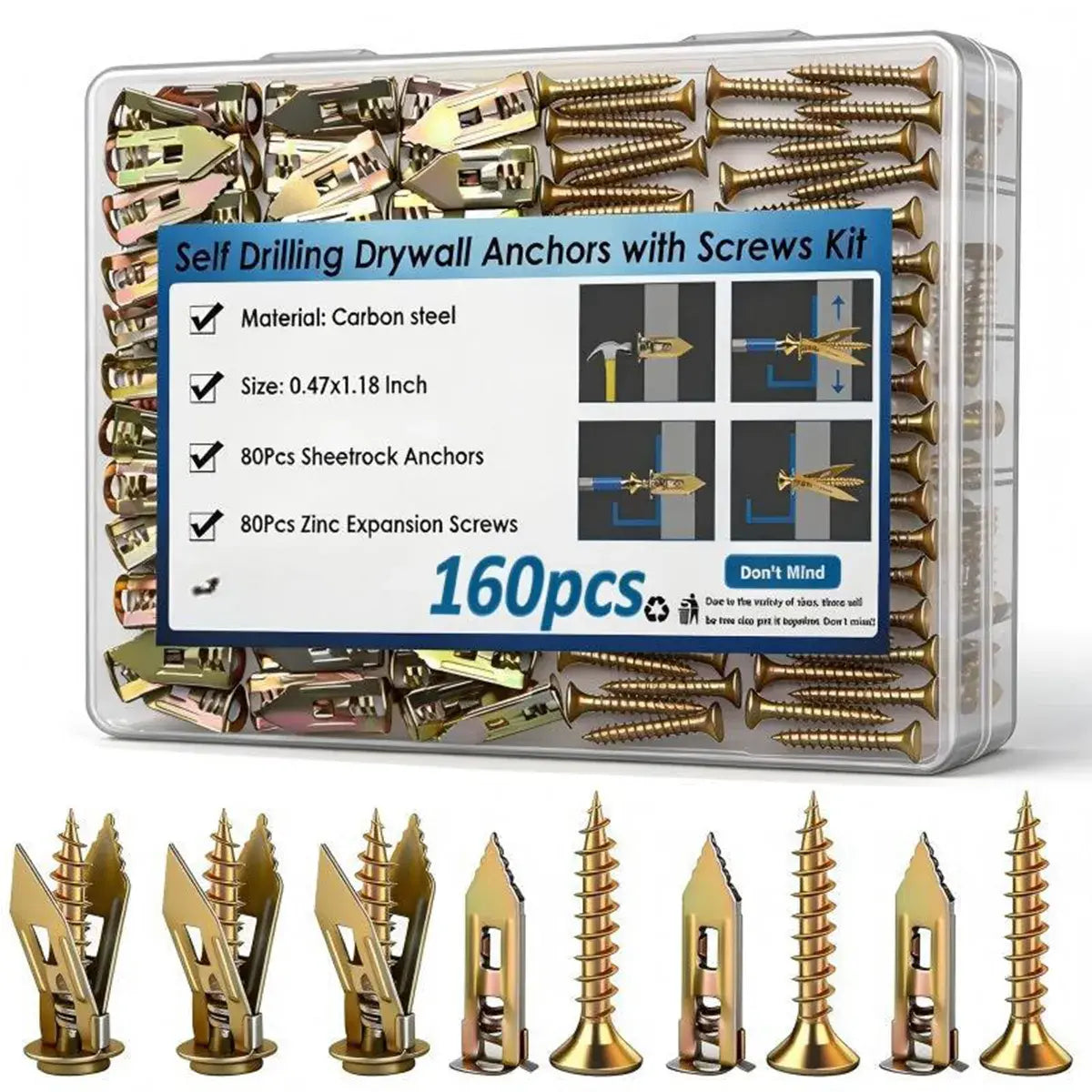 🧱🛠️ Kit de 160 tacos autorroscantes con tornillos | Anclaje de expansión para paredes y techos