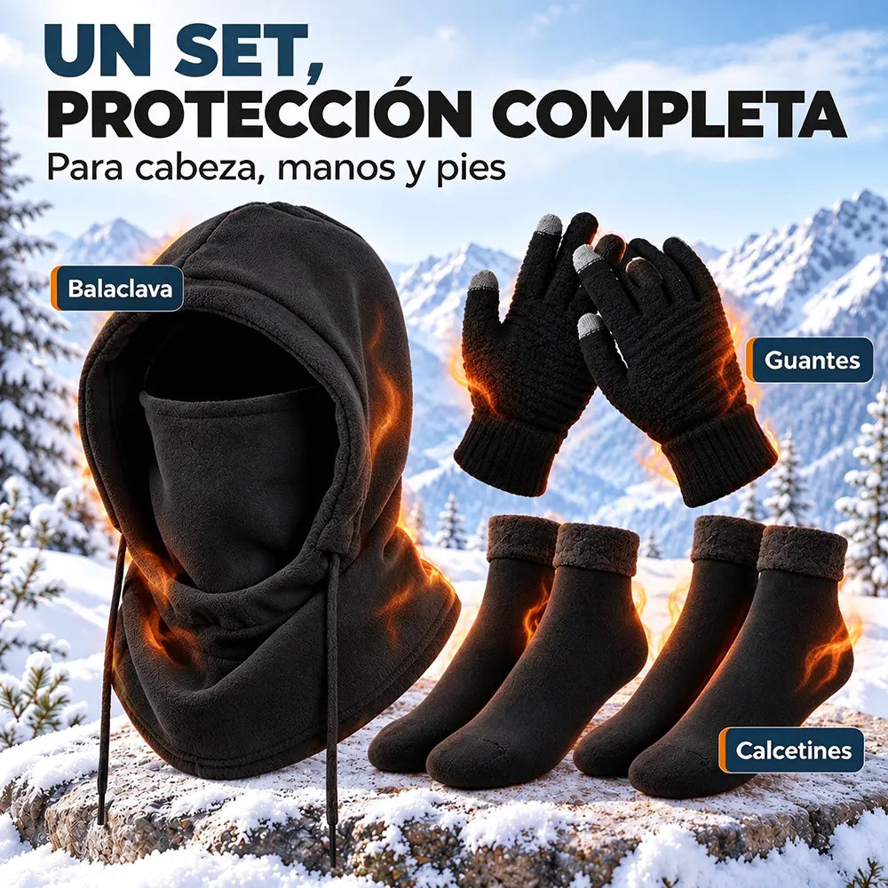 🧣❄️ Set de 4 Piezas de Invierno para Hombre y Mujer | Gorro, Guantes, Calcetines y Mascarilla de Cuello | Térmico, Afelpado y Cortavientos 🧤