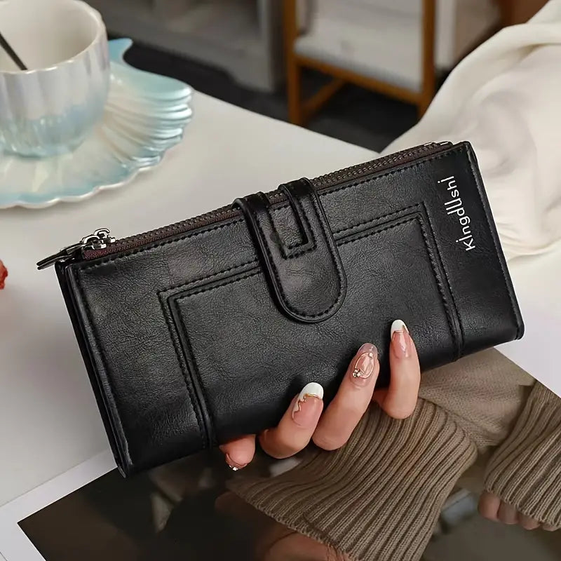 💰Cartera de mujer con doble cremallera y ranuras para múltiples tarjetas, de cuero genuino retro