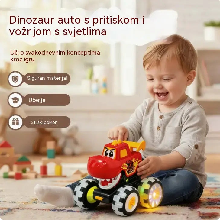 🦖🚗 Automobil s dinosaurima i funkcijom pokretanja pritiskom: laganim pritiskom kreće uz bljeskanje svjetala i zabavnu buku ✨🎮