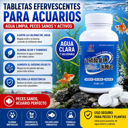 🔥【150cápsulas】🐟🌿Tabletas purificadoras de agua para acuarios con múltiples efectos: Esterilizan, eliminan el cloro y purifican el agua; aptas para acuarios y estanques.
