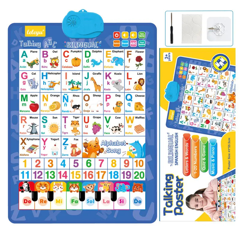 🔊 Lámina Educativa Parlante Bilingüe Español-Inglés | Abecedario con Sonido 26/27 Letras | Set de Regalo de Lujo para Niños 🎁