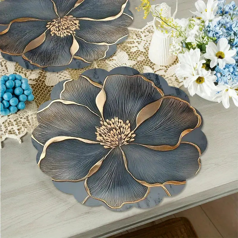 【10 piezas 】Mantel redondo gris con estampado floral, resistente al calor, ideal para la cocina, fiestas de cumpleaños y bodas.