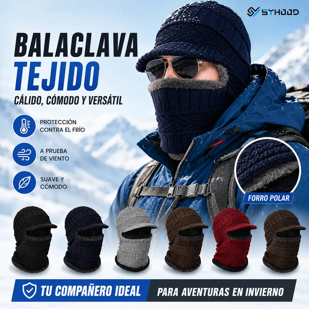 🔥Gorro de lana grueso de una sola pieza, resistente al viento, para exteriores.