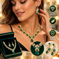 ✨✨Conjunto de collar y pendientes con colgante en forma de gota brillante