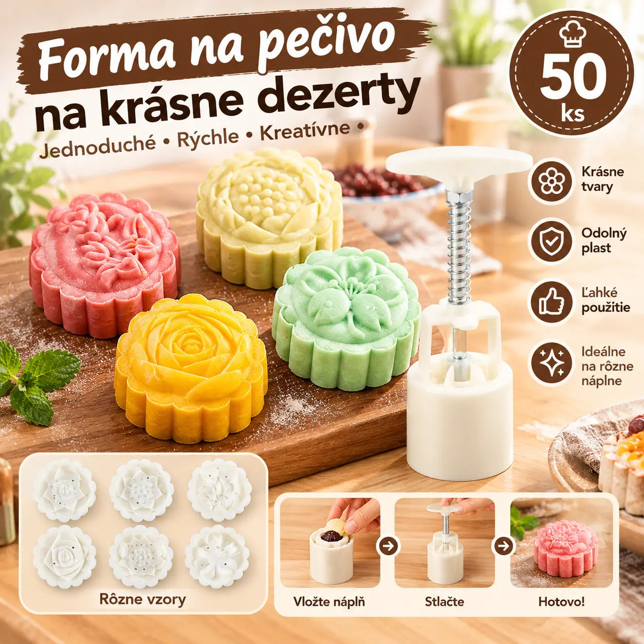 【1 molde con 4 diseños de flores】✨😍 Juego de moldes de presión manual para masa, moldes creativos para repostería.