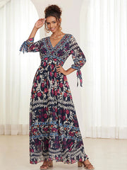 💟【S-5XL】👗Vestido largo con cuello en V y volantes florales para mujer, novedad de verano 2024, estilo bohemio para vacaciones