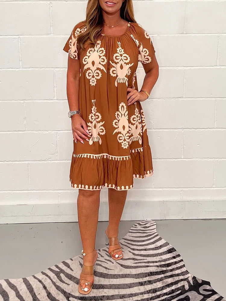 👗【39%OFF】【S-4XL】Vestido de cuello cuadrado con estampado geométrico con múltiples estampados