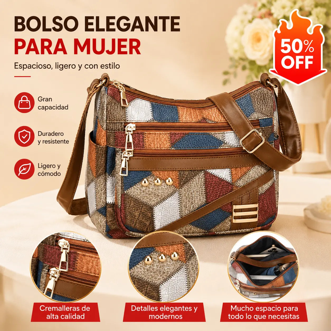 👜 Bolso de hombro a juego de color de cuero suave de PU de nueva moda