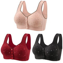 😍【Paquete de 3 piezas】Sujetador sin aros para mujer con botones delanteros 【40-120 kg】❤️Algodón natural antibacteriano y cómodo