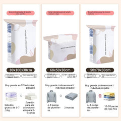 🧳【Juego de 5 piezas】💨 Bolsas de almacenamiento al vacío compresibles de gran capacidad: No se necesita bomba de aire, diseño a prueba de fugas, ideal para ahorrar espacio en tu maleta y en casa ✈️