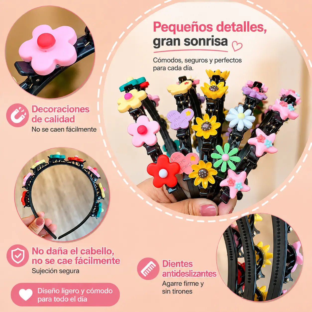 👑【5 piezas】Palitos, pinzas y cintas trenzadas para niñas
