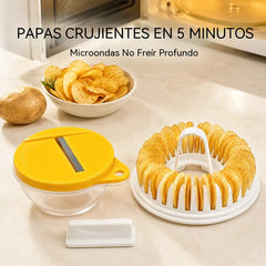 Juego de máquina casera para hacer patatas fritas en el microondas con recipiente para cortar.