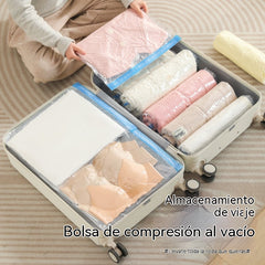 🧳【Juego de 10 piezas】💨 Bolsa de almacenamiento al vacío grande y compresible: no requiere bomba, es a prueba de fugas e ideal para ahorrar espacio en maletas y en casa ✈️