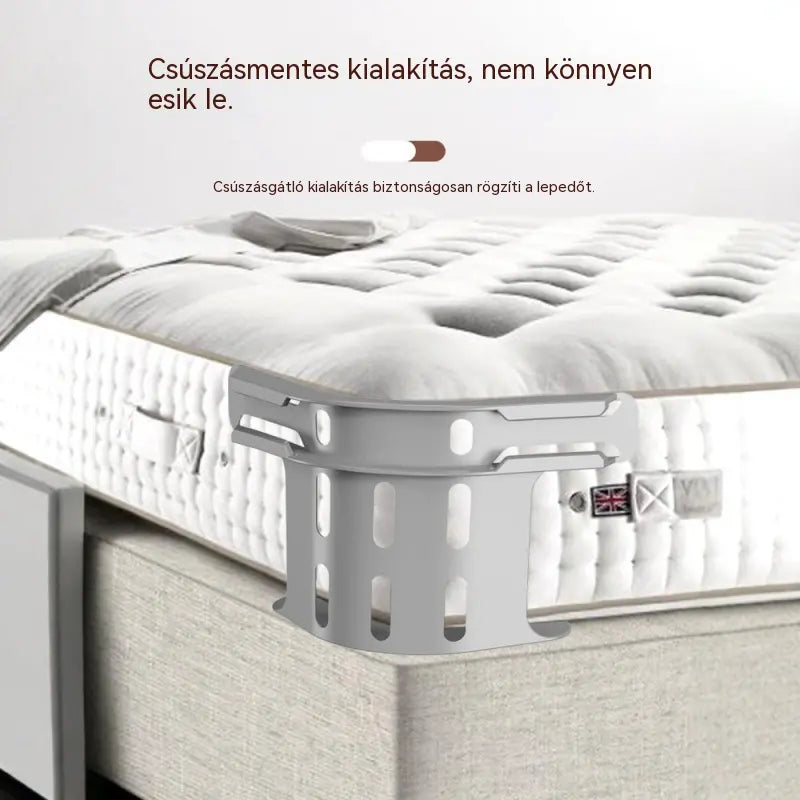 Négy darabos szett 🛏️ Rejtett lepedőcsipeszek négy sarkú szegéllyel - megakadályozzák a lepedők elmozdulását vagy csúszkálását, laposan és biztonságosan tartva őket.