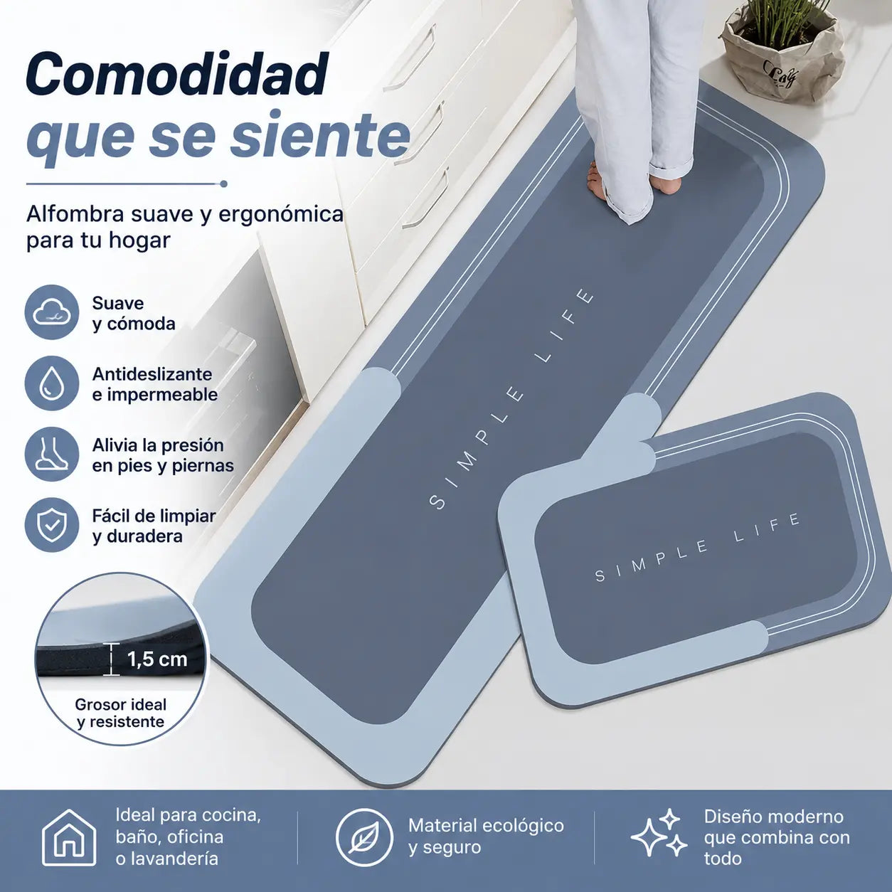 【1 juego de 2 piezas：40*60cm+40*120cm】💥Alfombra antideslizante y absorbente🦶