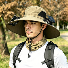 👒Sombrero para el sol con energía solar, doble ventilador, ala ancha transpirable y diseño unisex.