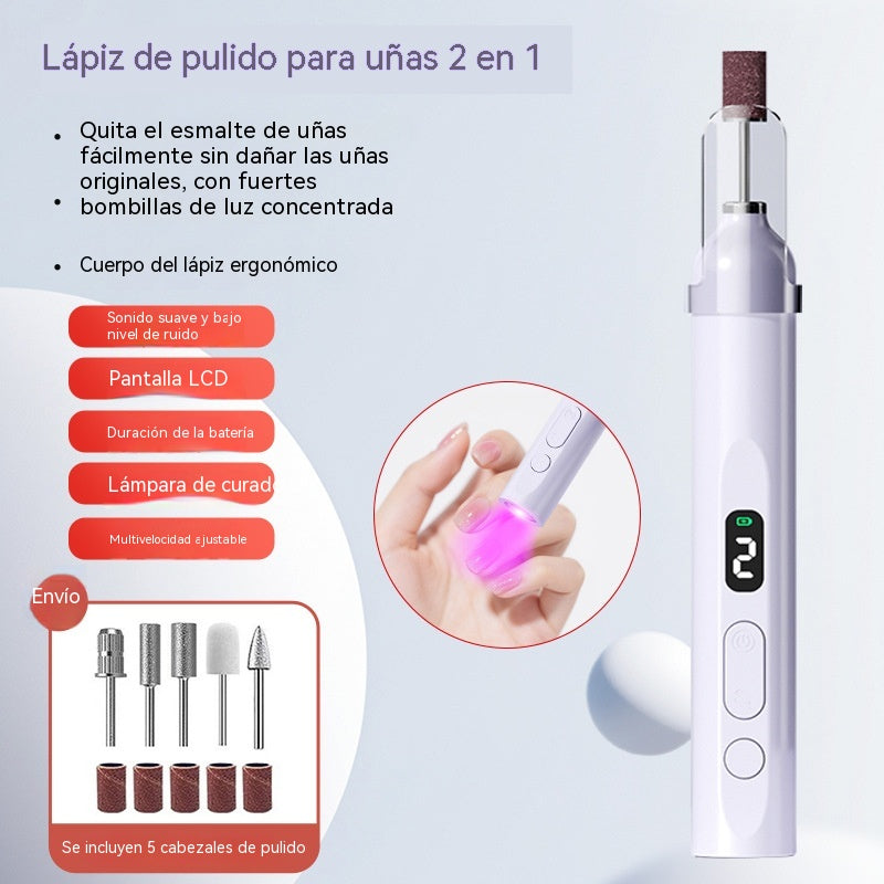 💅Lima de uñas eléctrica 2 en 1 con lámpara LED (lámpara de secado + 5 cabezales de pulido)
