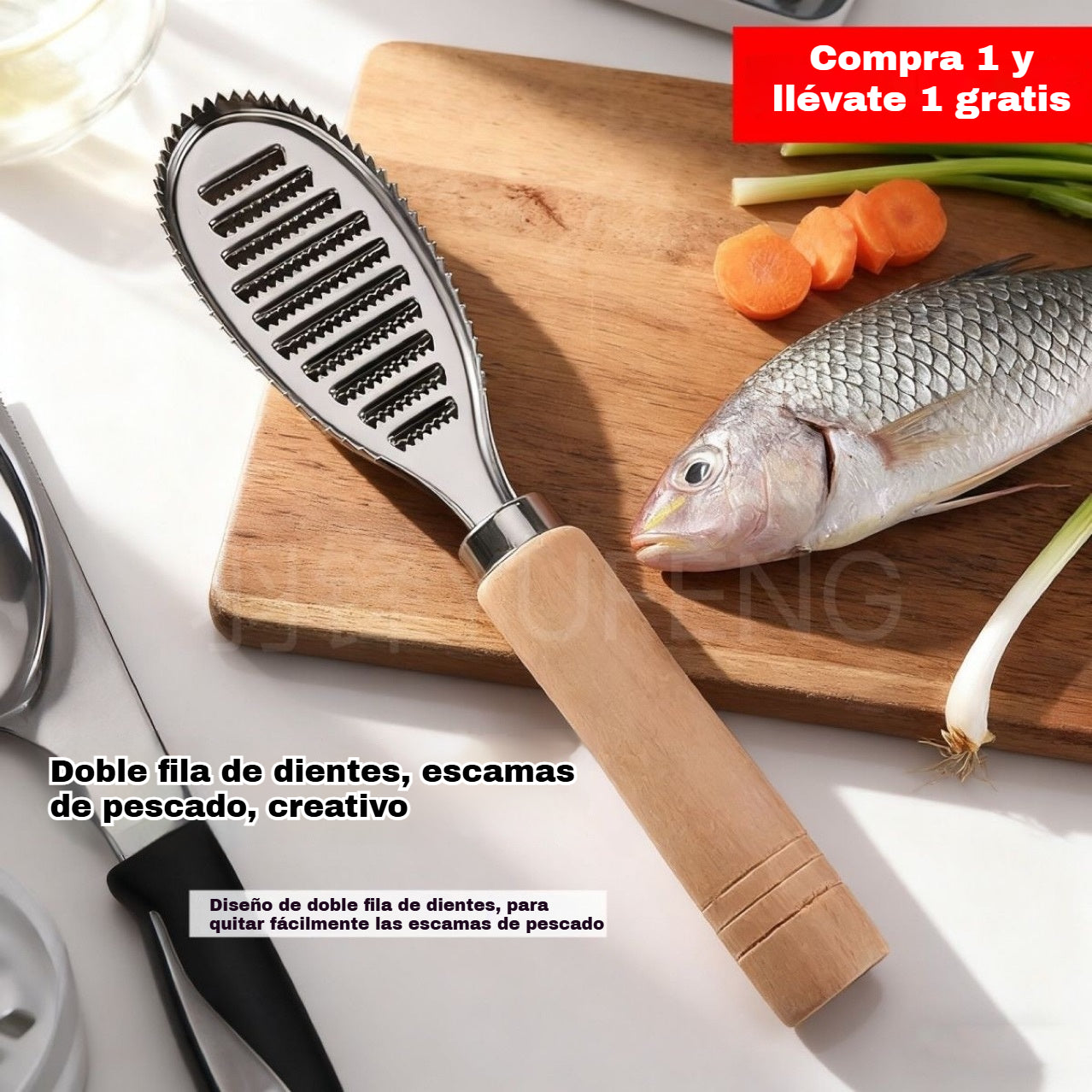【Compra 1 y llévate 1 gratis】Raspador multifuncional de acero inoxidable para escamas de pescado y pelador de ajos.