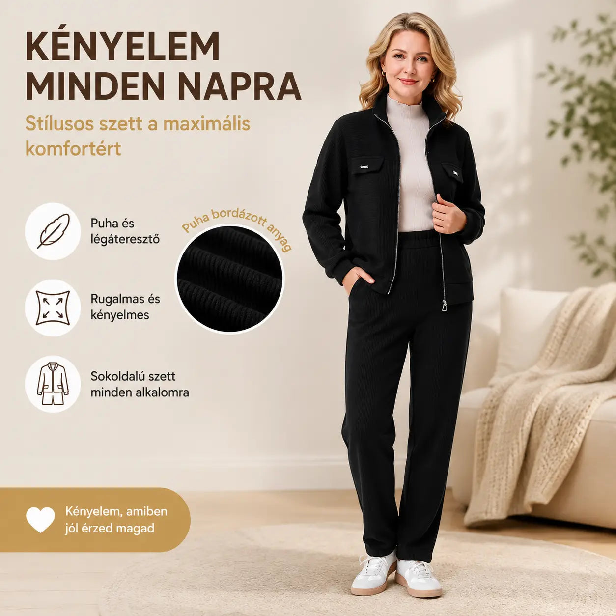 🔴💥【M-4XL】Női lezser bársony kosztüm merész elemekkel (zakó + nadrág)
