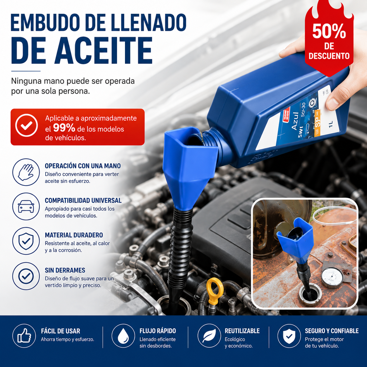 【5 piezas】🚗Herramienta para repostar y verter combustible en el coche, embudo manos libres🔥