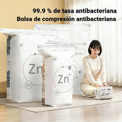 🧳【Juego de 5 piezas】💨 Bolsa de almacenamiento al vacío grande y compresible: no requiere bomba, es a prueba de fugas e ideal para ahorrar espacio en maletas y en casa ✈️