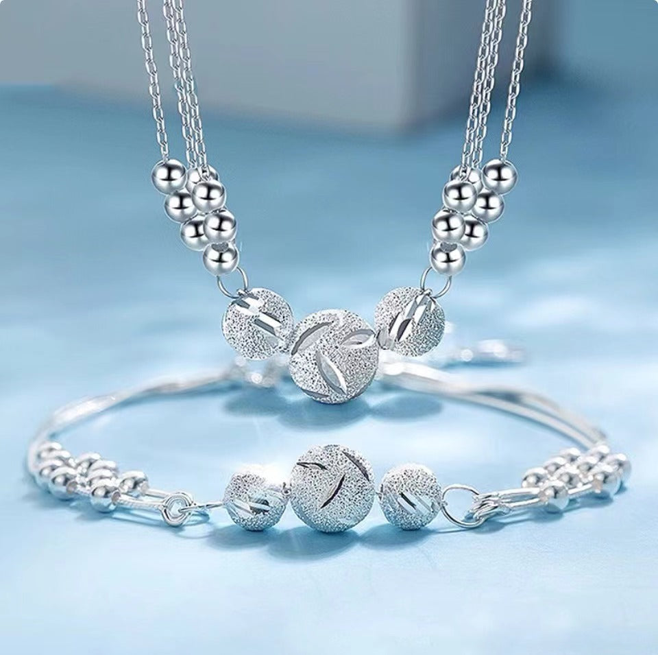 🔥Venta caliente🔥【Collar + Pulsera】✨Conjunto de joyería de collar grabado con transferencia de plata