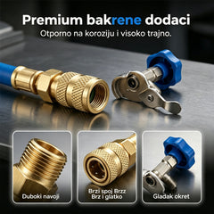 🔧❄️ Crijevo za punjenje rashladnog sredstva R134a s manometrom – Nepropusno, lako očitljivo i kompatibilno s automobilima, kamionima ili kućnim klima uređajima – Sigurno DIY punjenje 🚗