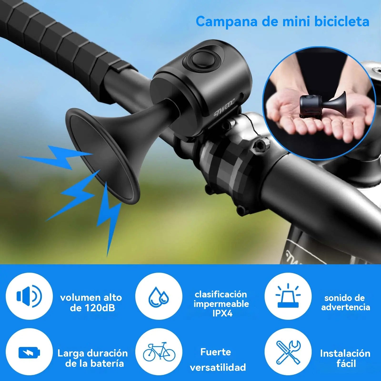 🚴🔔🔊Timbre de bicicleta eléctrico, timbre eléctrico para equipo de ciclismo con alto volumen