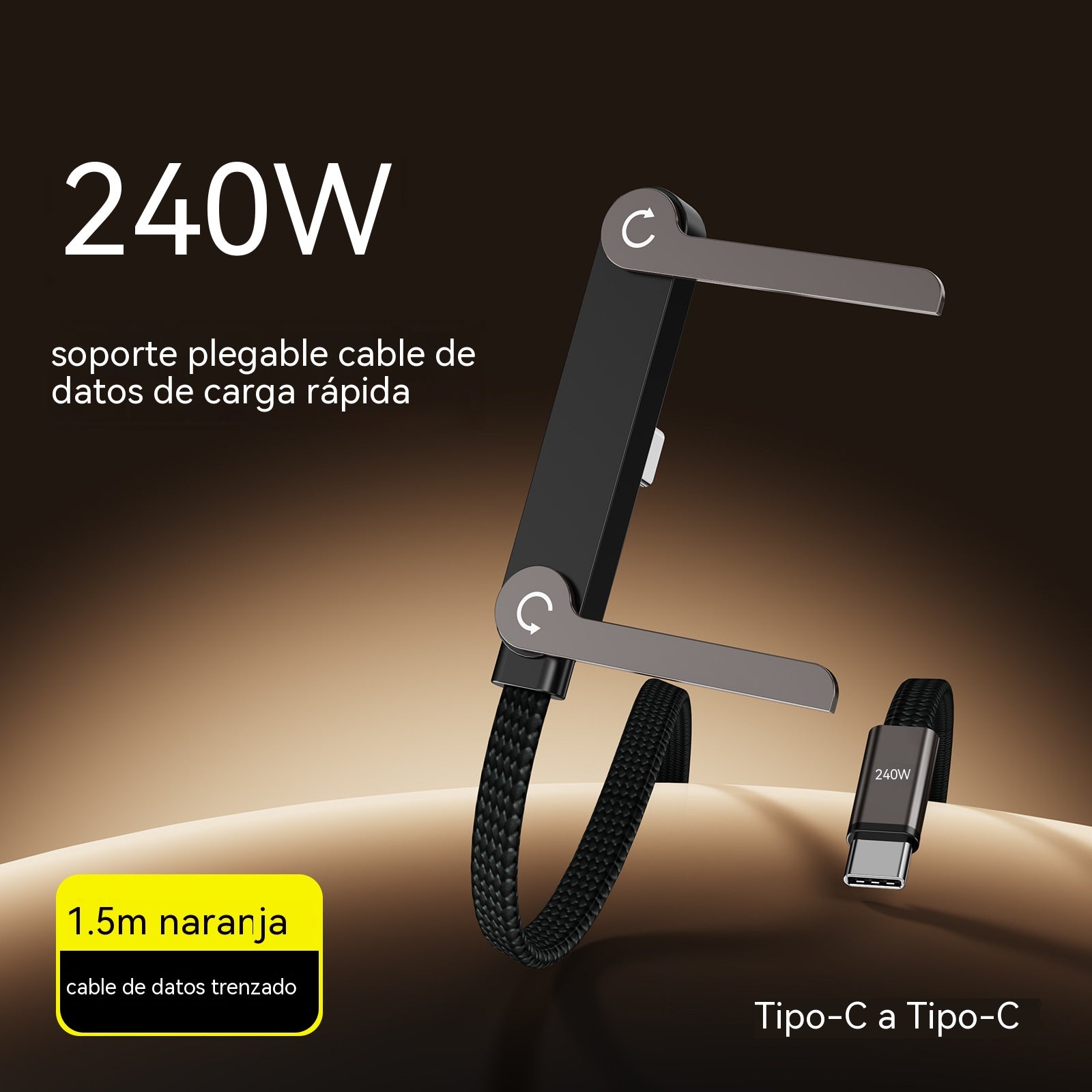 🔥⚡Cable de carga rápida 2 en 1 de 240 W y 1,5 m con soporte ajustable para teléfono🔋