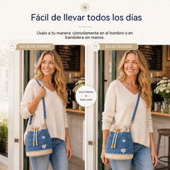 Un bolso de mezclilla tejida estilo bohemio que complementa todos tus looks ✨