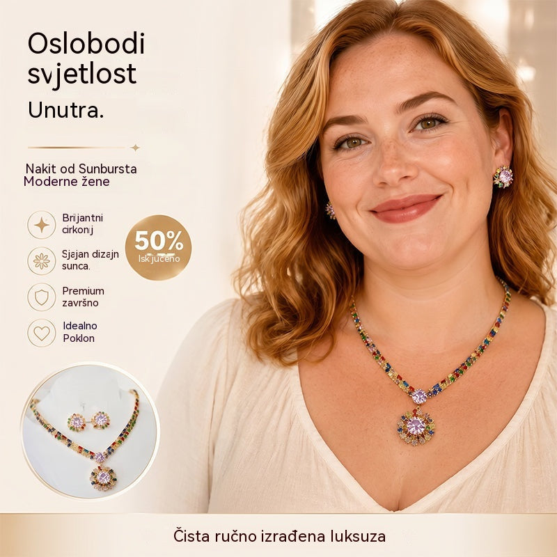 💎 ✨ Set ogrlice i naušnica od blistavog kubnog cirkona: bezvremenska elegancija, savršen poklon, idealan za vjenčanja, zabave ili kao svakodnevni luksuzni modni dodatak 💍