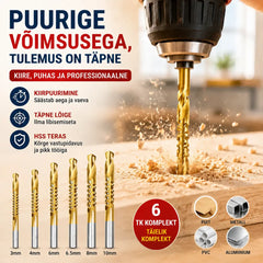 【6-osaline komplekt】⚙️ Keerdpuuride komplekt: valmistatud kiirterasest, titaankattega ja sobib erinevatele materjalidele 🧰