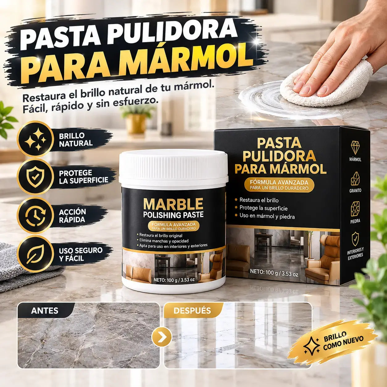 🥳 🔥¡50% de descuento por tiempo limitado! ✨ Pasta para pulir mármol: elimina arañazos sin esfuerzo, restaura el brillo y protege la superficie 🛡️