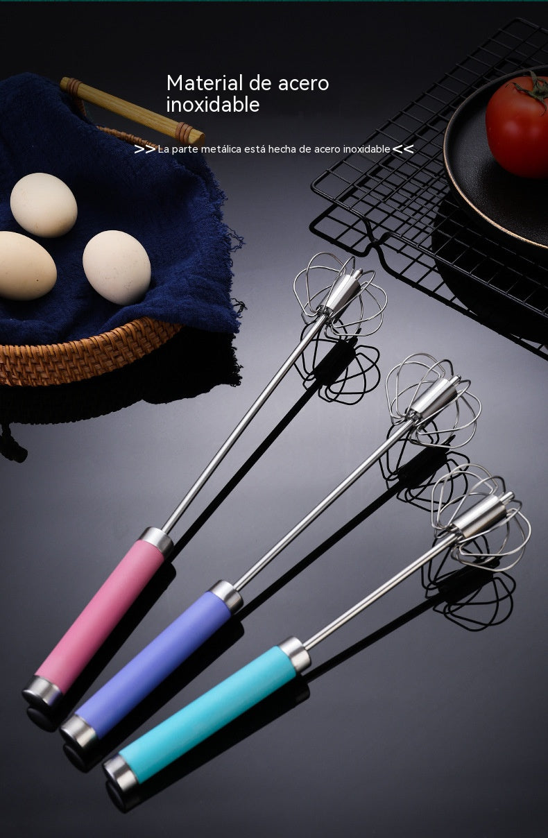25€【 Conjunto de 3 piezas】Batidor de huevos semiautomático de acero inoxidable