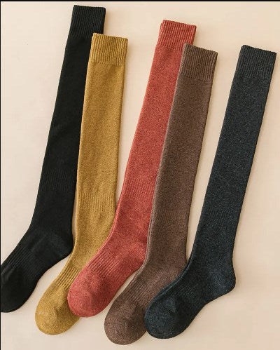 🎁【5 pares】Calcetines largos gruesos de color liso de invierno