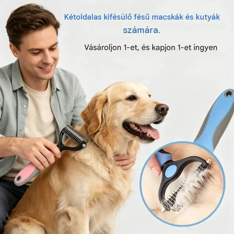 🐶【Vásárolj 1-et, kapsz 1-et ingyen】 Kétoldalas kefe kisállat-ápoláshoz és szőrtelenítéshez