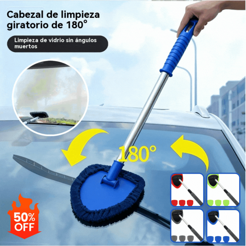 🎁Kit de limpieza de parabrisas de coche - extensible y giratorio 180°【1 pieza de plástico triangular + 4 fundas de tela】