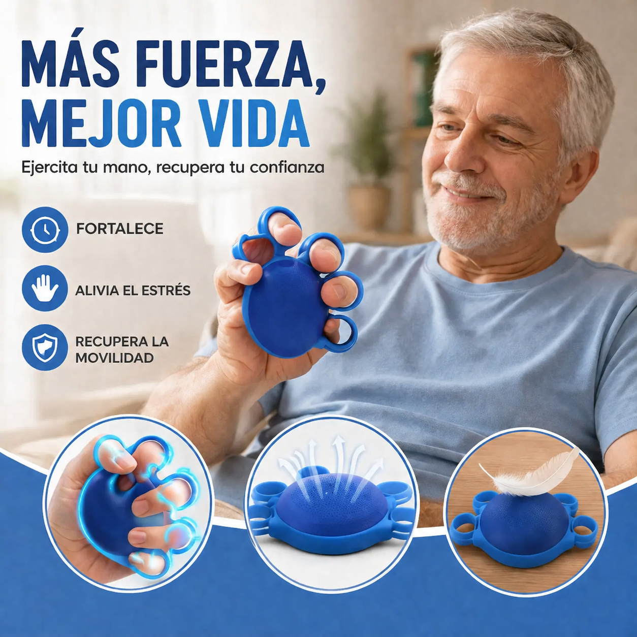 Pelota ortopédica para la recuperación de dedos y manos, con anillos de fijación, dispositivo de entrenamiento de fuerza y movilidad para personas mayores o con secuelas de un derrame cerebral.