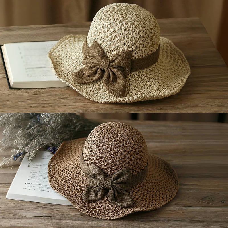 🎀🎀 50% SLEVA 👒 | Retro slaměný klobouk s mašlí – skládací a prodyšný na léto