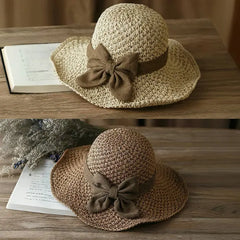 🎀🎀 50% DE DESCUENTO 👒 | Sombrero de paja con lazo retro – Plegable y transpirable para el verano