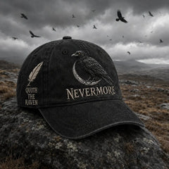 🐦‍⬛🧢 Gorra vintage Nevermore Raven | Sombrero gótico para amantes de las aves(Circunferencia de la cabeza aproximada: 56-60 cm)