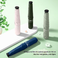 ☂️🌞 Paraguas ultraligero para todo clima – Revestimiento nano negro UPF50+ (protección UV) y alta resistencia al viento