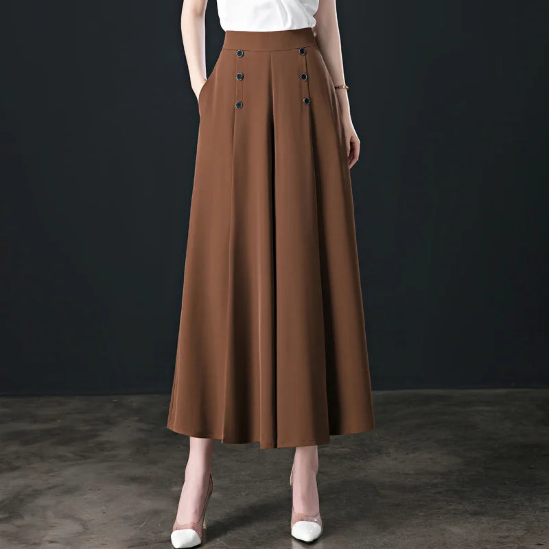 💖【M-5XL】Falda ancha de cintura alta drapeada de moda para mujer