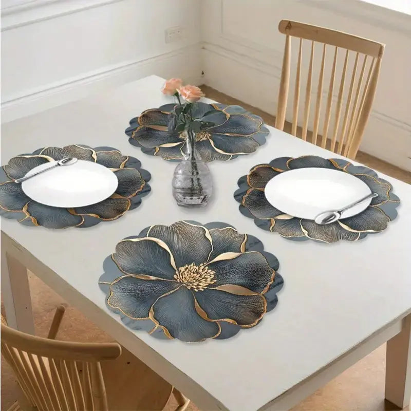 【10 piezas 】Mantel redondo gris con estampado floral, resistente al calor, ideal para la cocina, fiestas de cumpleaños y bodas.