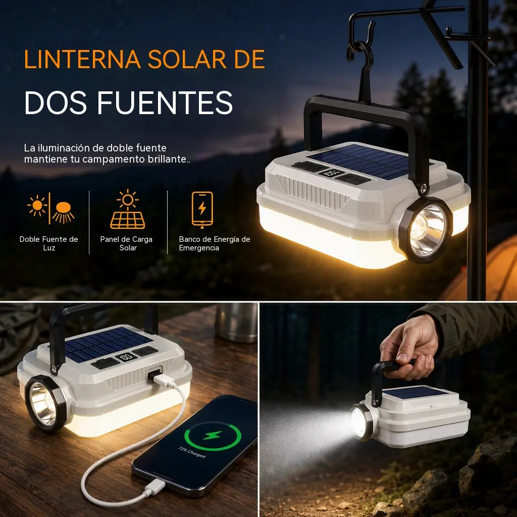 📢📢 ¡50% DE DESCUENTO! ☀️💡 Linterna LED solar recargable para camping, luz de trabajo portátil multifuncional