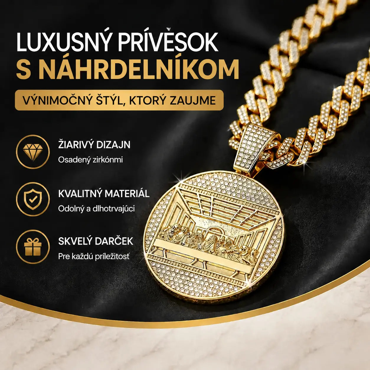 📢📢50% zľava!! ✨ Trblietavý kubánsky prívesok s retiazkou | Okamžite pozdvihnite svoj štýl💎