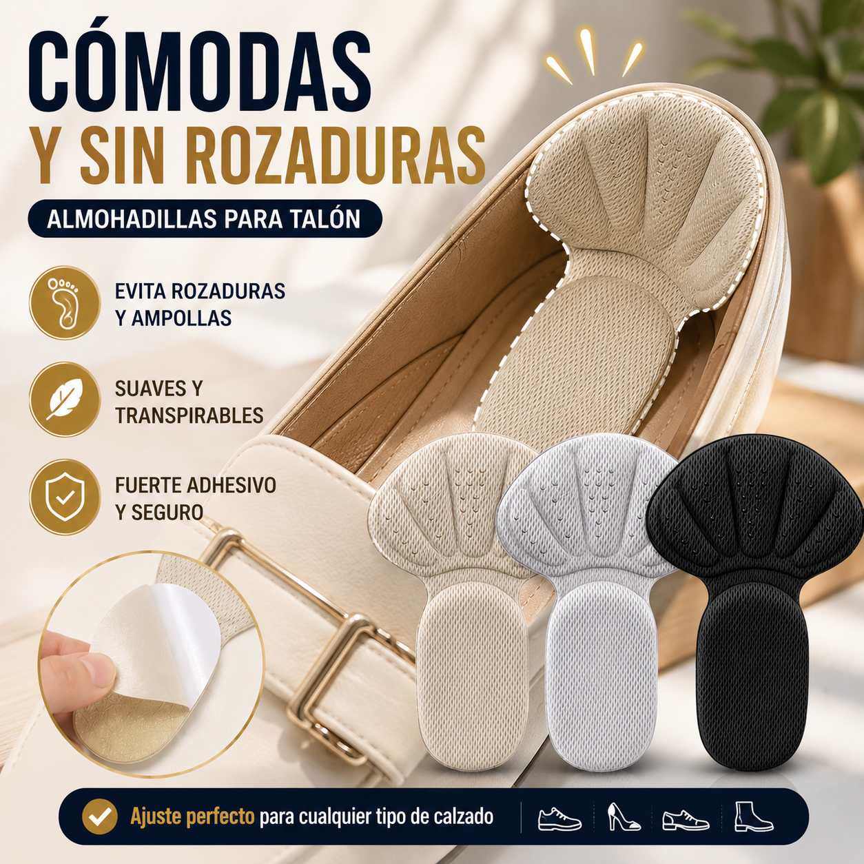 👠6 pares ✨ Insertos adhesivos recortables para el talón: cómodos, discretos y previenen ampollas 👣