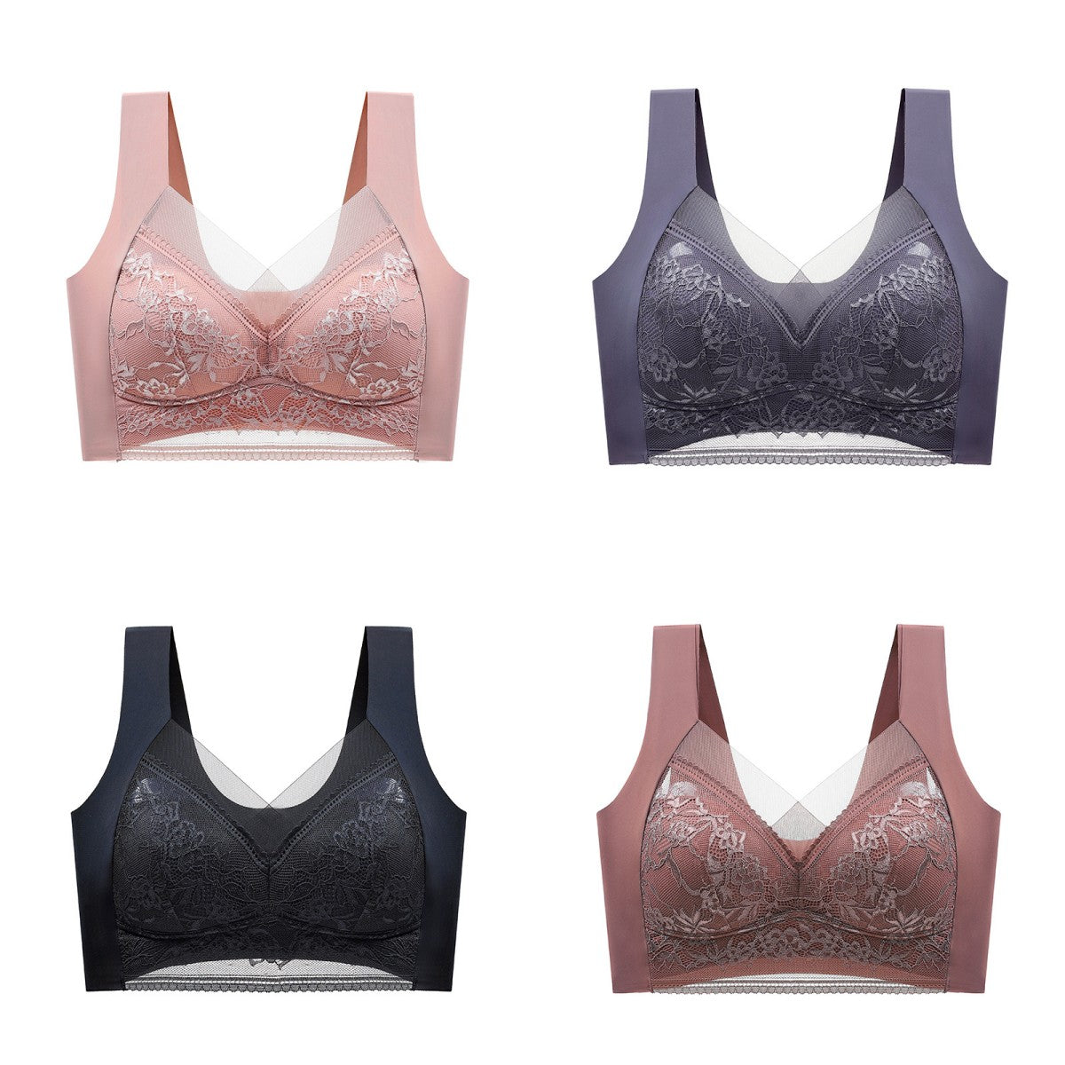 🔥👍【Compra 2 y llévate 2 gratis】👙🌺【40-110 kg】Sujetador de encaje cómodo sin costuras de talla grande