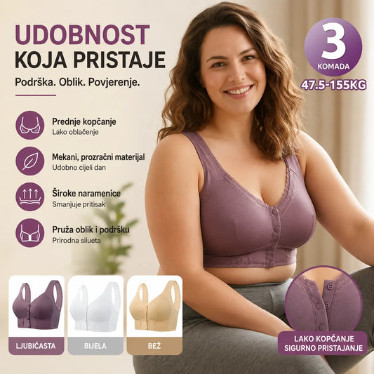 （3 komad）💕🎁【45 kg-155 kg】Preveliki prozračni grudnjak od mekog pamuka s prednjim gumbima